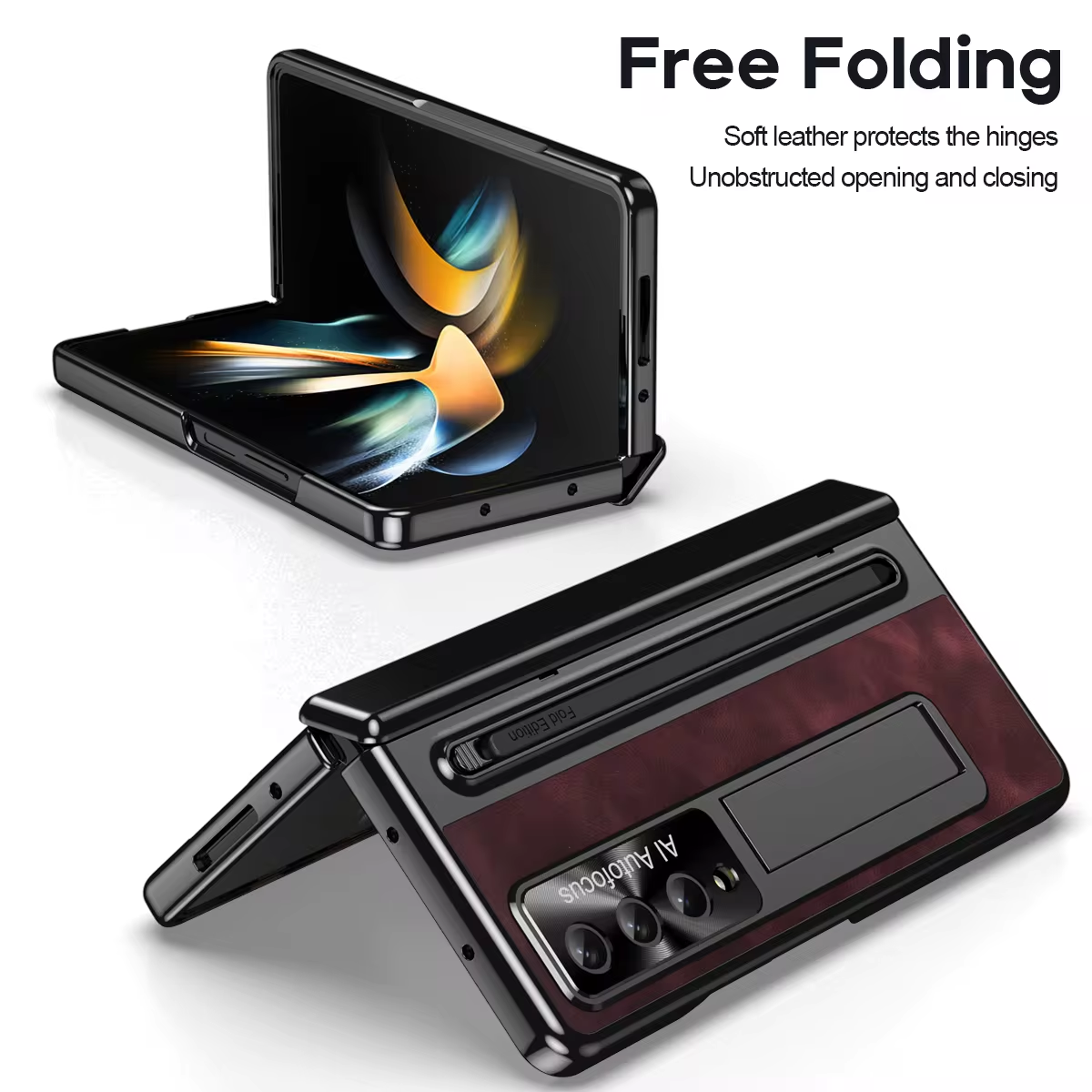 Retro Leather Electroplated Folding Stand Phone Case for Samsung Galaxy Z Fold 5 4
