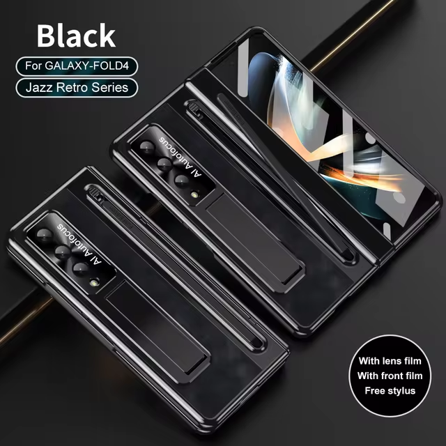 Retro Leather Electroplated Folding Stand Phone Case for Samsung Galaxy Z Fold 5 4