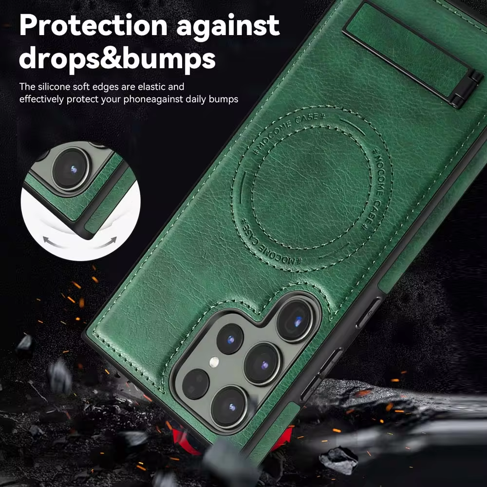 Luxury Leather Magnetic Fold Stand Holder Anti-fall Protective Case For Samsung S24 Ultra Plus