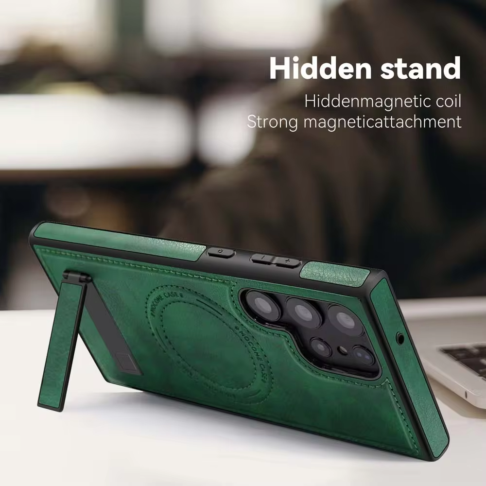 Luxury Leather Magnetic Fold Stand Holder Anti-fall Protective Case For Samsung S24 Ultra Plus