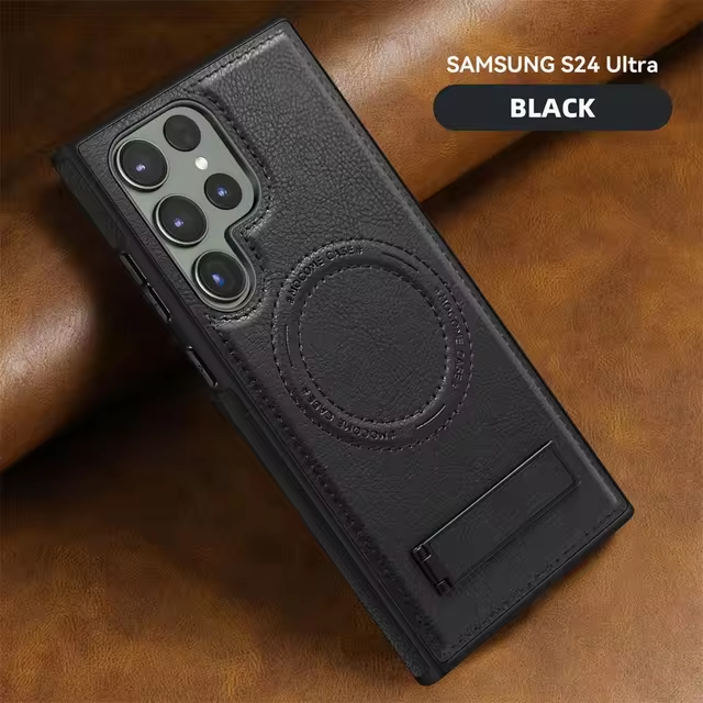 Luxury Leather Magnetic Fold Stand Holder Anti-fall Protective Case For Samsung S24 Ultra Plus