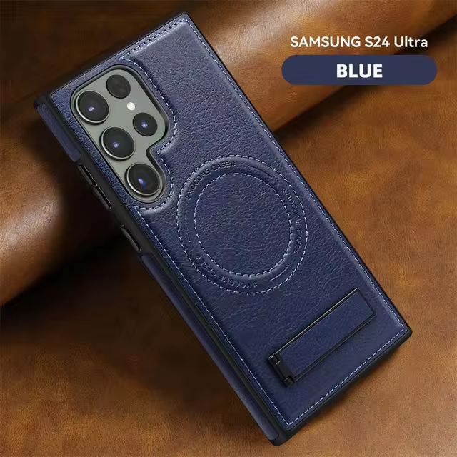 Luxury Leather Magnetic Fold Stand Holder Anti-fall Protective Case For Samsung S24 Ultra Plus
