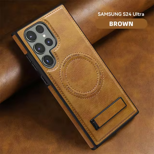 Luxury Leather Magnetic Fold Stand Holder Anti-fall Protective Case For Samsung S24 Ultra Plus