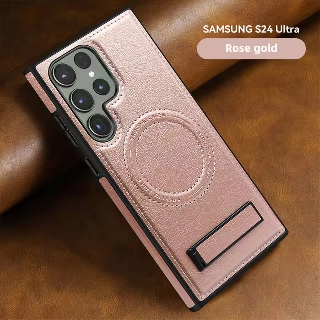 Luxury Leather Magnetic Fold Stand Holder Anti-fall Protective Case For Samsung S24 Ultra Plus