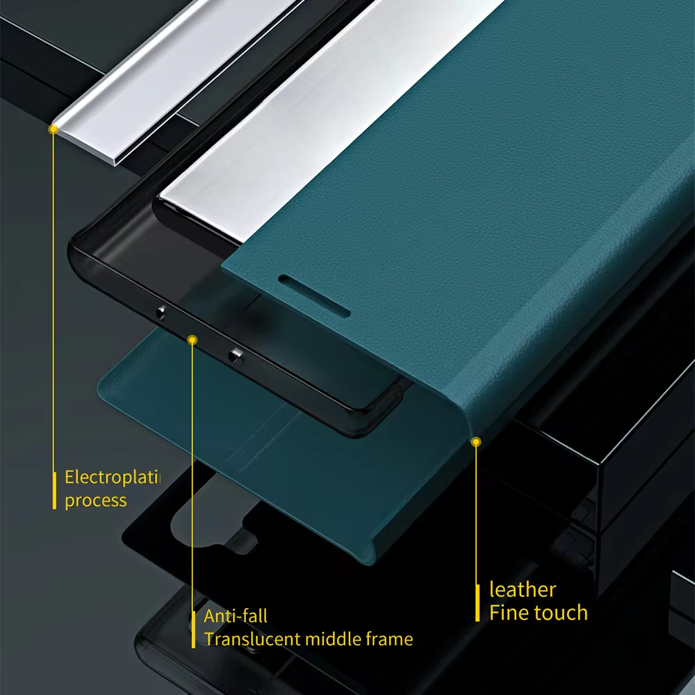 2024 The 4th Generation Side Window Magnetic Plating Bracket Flip Phone Case For iPhone 15/14 Series