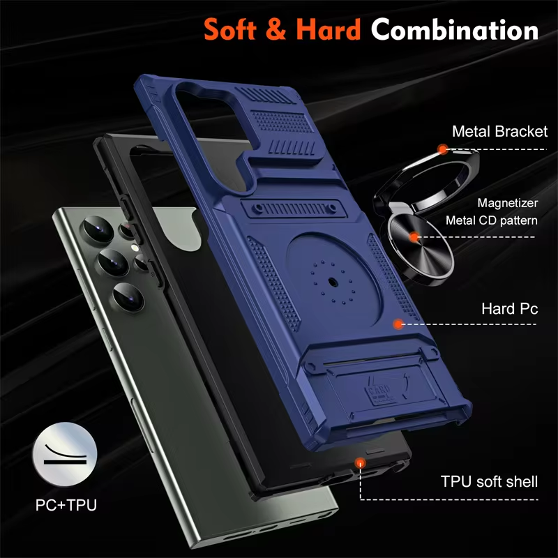 Magnetic Metal Kickstand Shockproof Armor Phone case For Samsung Galaxy S24 Series