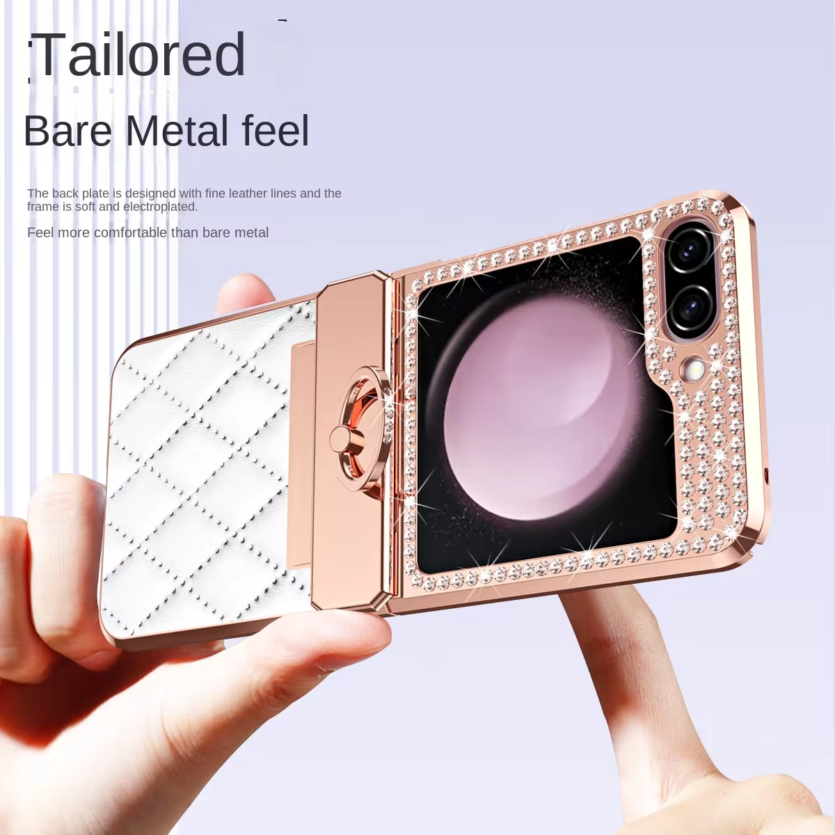 Diamond Sparkling Leather Ring Electroplating Phone Case for Samsung Galaxy Z Flip5