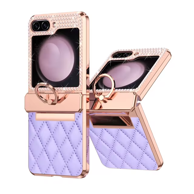 Diamond Sparkling Leather Ring Electroplating Phone Case for Samsung Galaxy Z Flip5