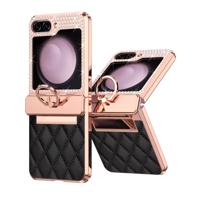 Diamond Sparkling Leather Ring Electroplating Phone Case for Samsung Galaxy Z Flip5