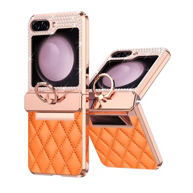 Diamond Sparkling Leather Ring Electroplating Phone Case for Samsung Galaxy Z Flip5