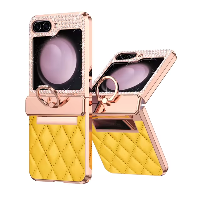 Diamond Sparkling Leather Ring Electroplating Phone Case for Samsung Galaxy Z Flip5