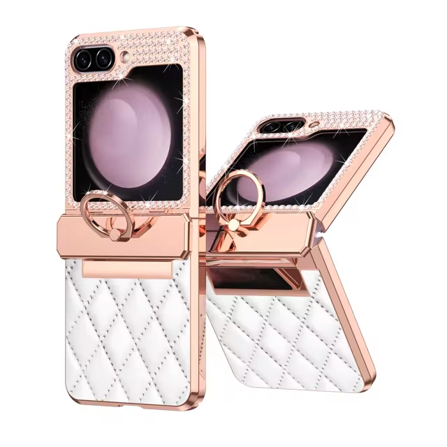 Diamond Sparkling Leather Ring Electroplating Phone Case for Samsung Galaxy Z Flip5