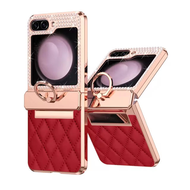 Diamond Sparkling Leather Ring Electroplating Phone Case for Samsung Galaxy Z Flip5