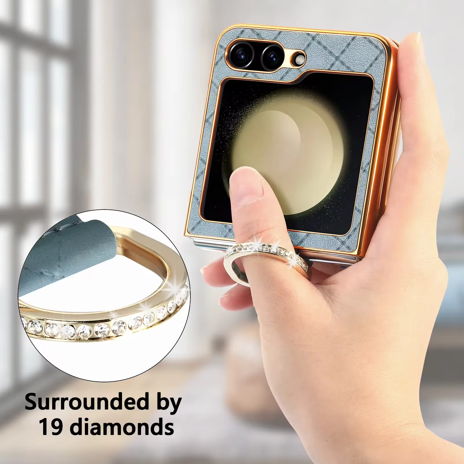 Leather Electroplating Diamond Pattern Phone Case for Samsung Galaxy Z Flip 5 