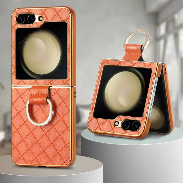 Leather Electroplating Diamond Pattern Phone Case for Samsung Galaxy Z Flip 5 