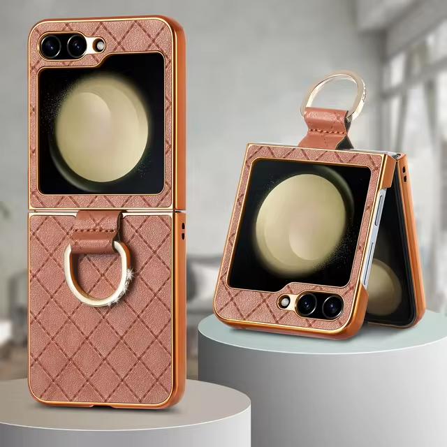 Leather Electroplating Diamond Pattern Phone Case for Samsung Galaxy Z Flip 5 