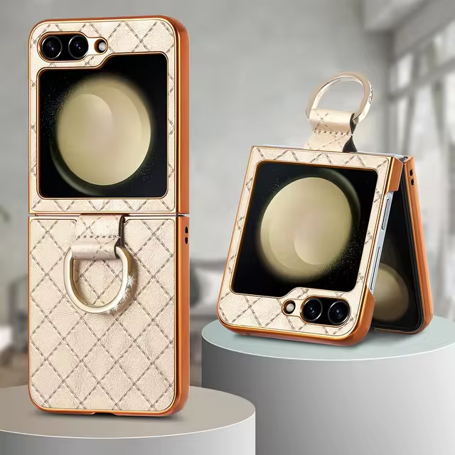 Leather Electroplating Diamond Pattern Phone Case for Samsung Galaxy Z Flip 5 