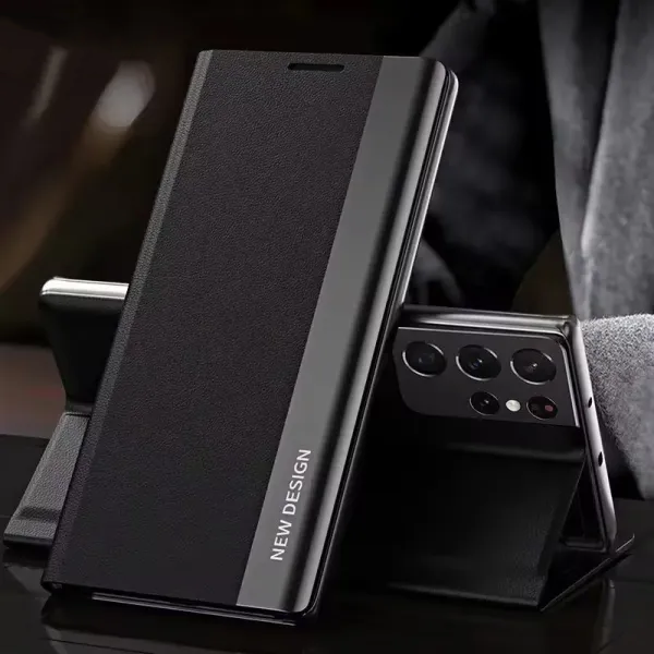 2024 The 4th Generation Side Window Magnetic Plating Bracket Flip Phone Case For Samsung Galaxy S23 S22 S21 Series