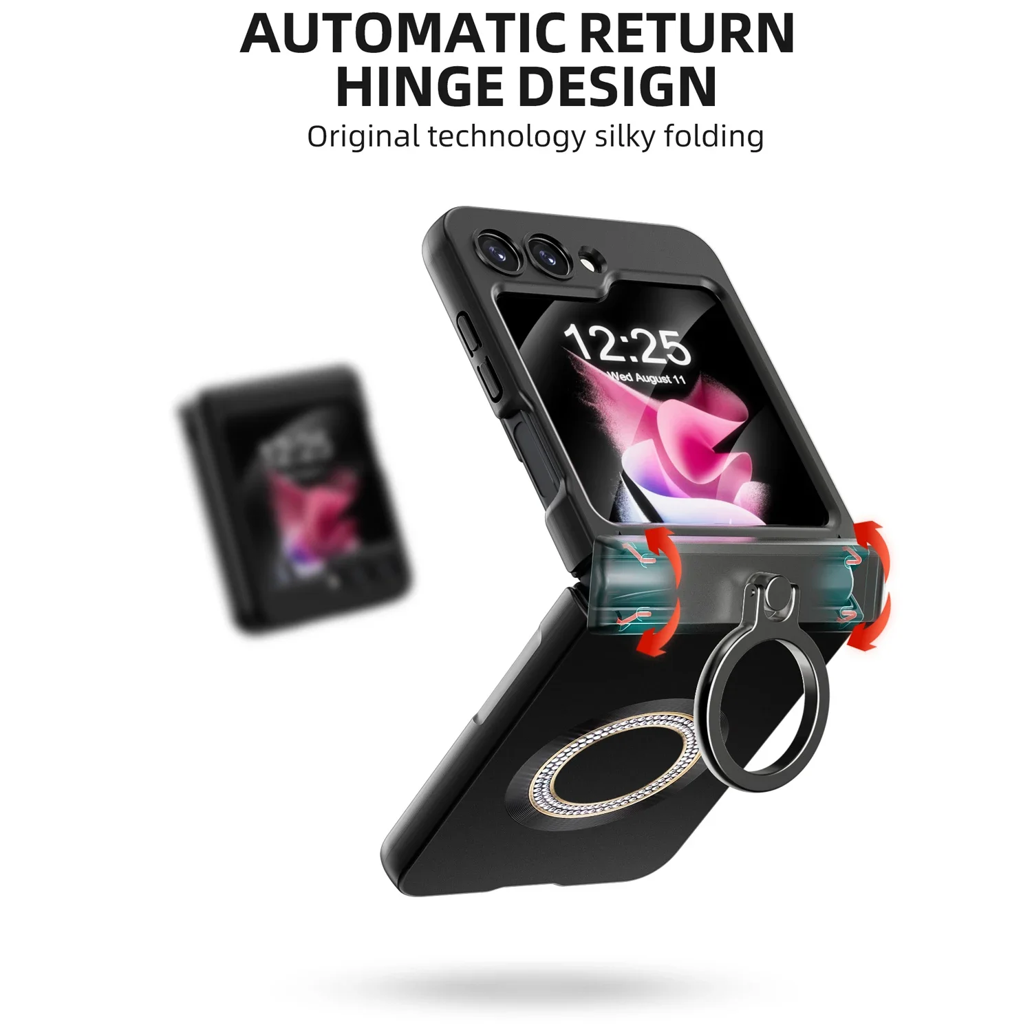 Skin Friendly Glitter Magnetic Wireless Charger Folding Hinge Bracket  Case For Samsung Galaxy Z Flip 5