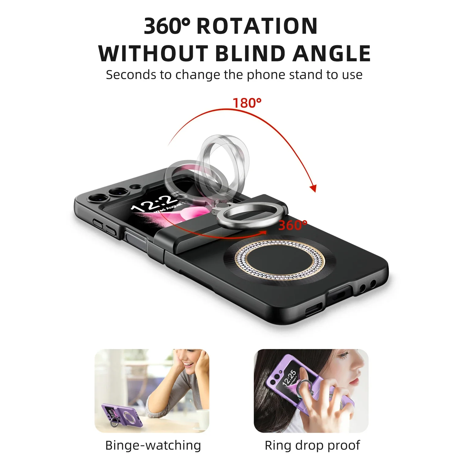 Skin Friendly Glitter Magnetic Wireless Charger Folding Hinge Bracket  Case For Samsung Galaxy Z Flip 5