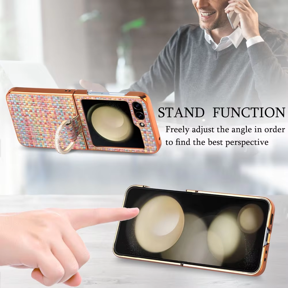 Plating Knitted Pattern Case With Ring Buckle For Samsung Galaxy Z Flip 6 5 4 3  