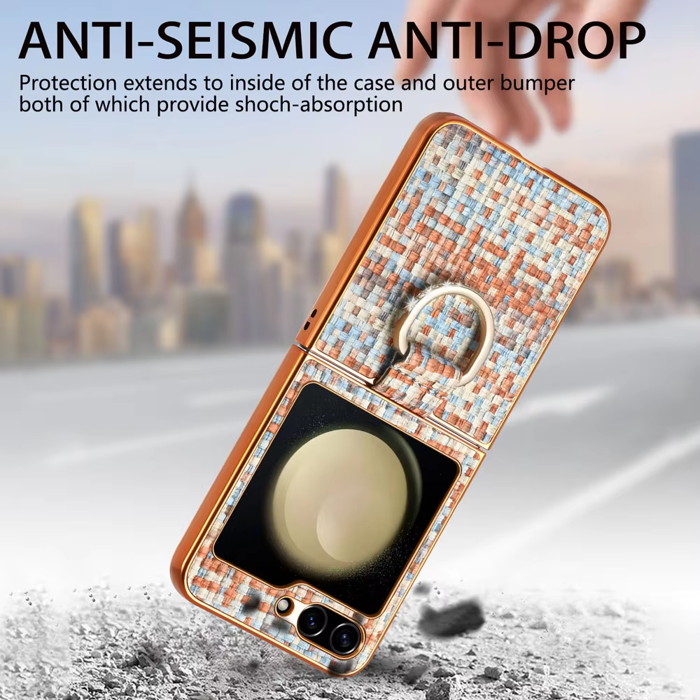 Plating Knitted Pattern Case With Ring Buckle For Samsung Galaxy Z Flip 6 5 4 3  
