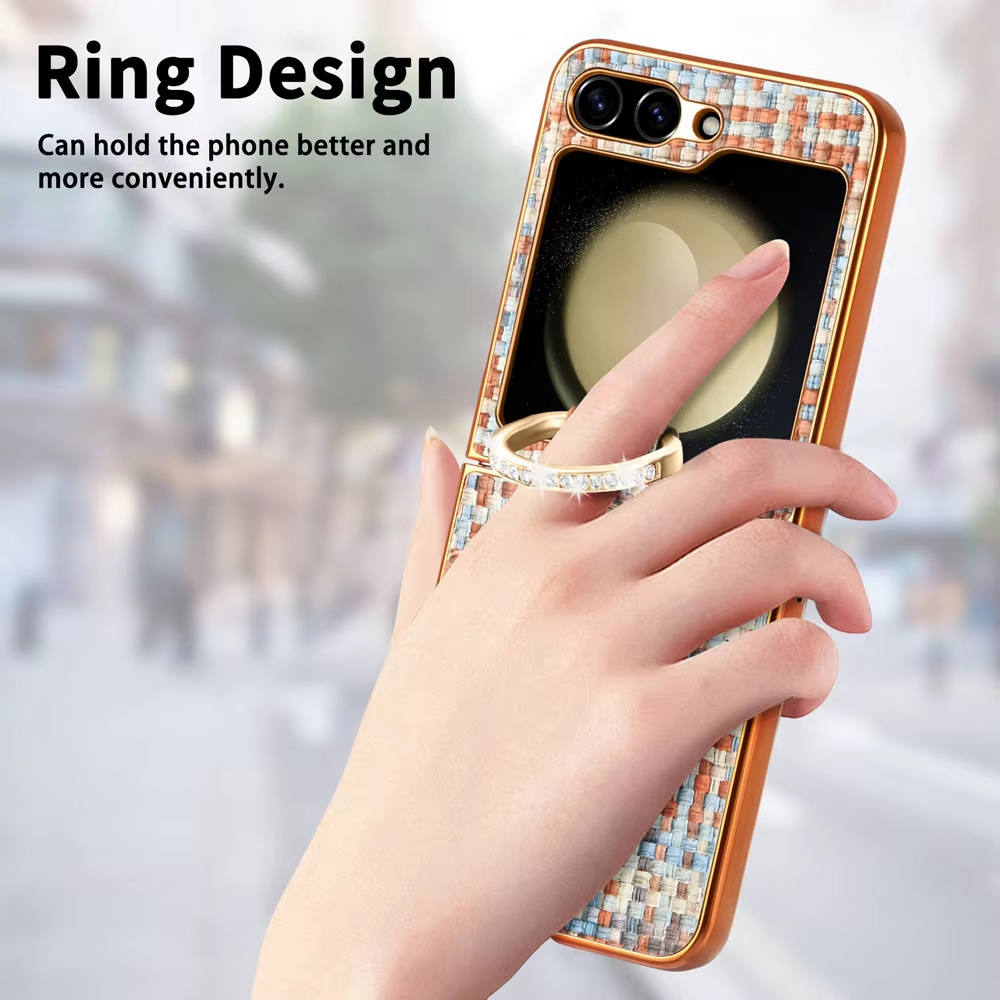 Plating Knitted Pattern Case With Ring Buckle For Samsung Galaxy Z Flip 6 5 4 3  