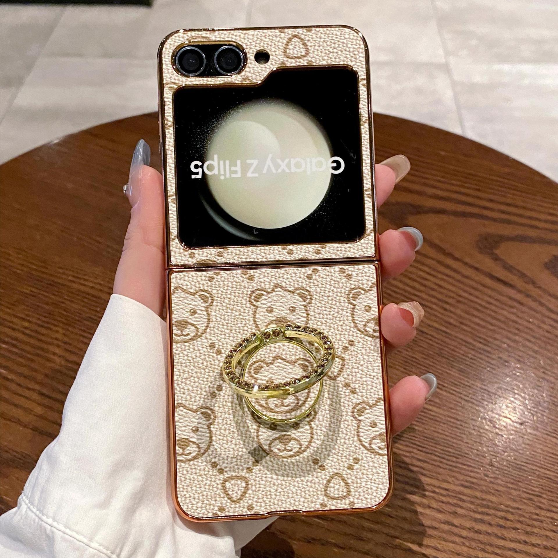 Retro Vintage Leather Pattern Phone Case for Samsung Galaxy Z Flip 5 4 3 