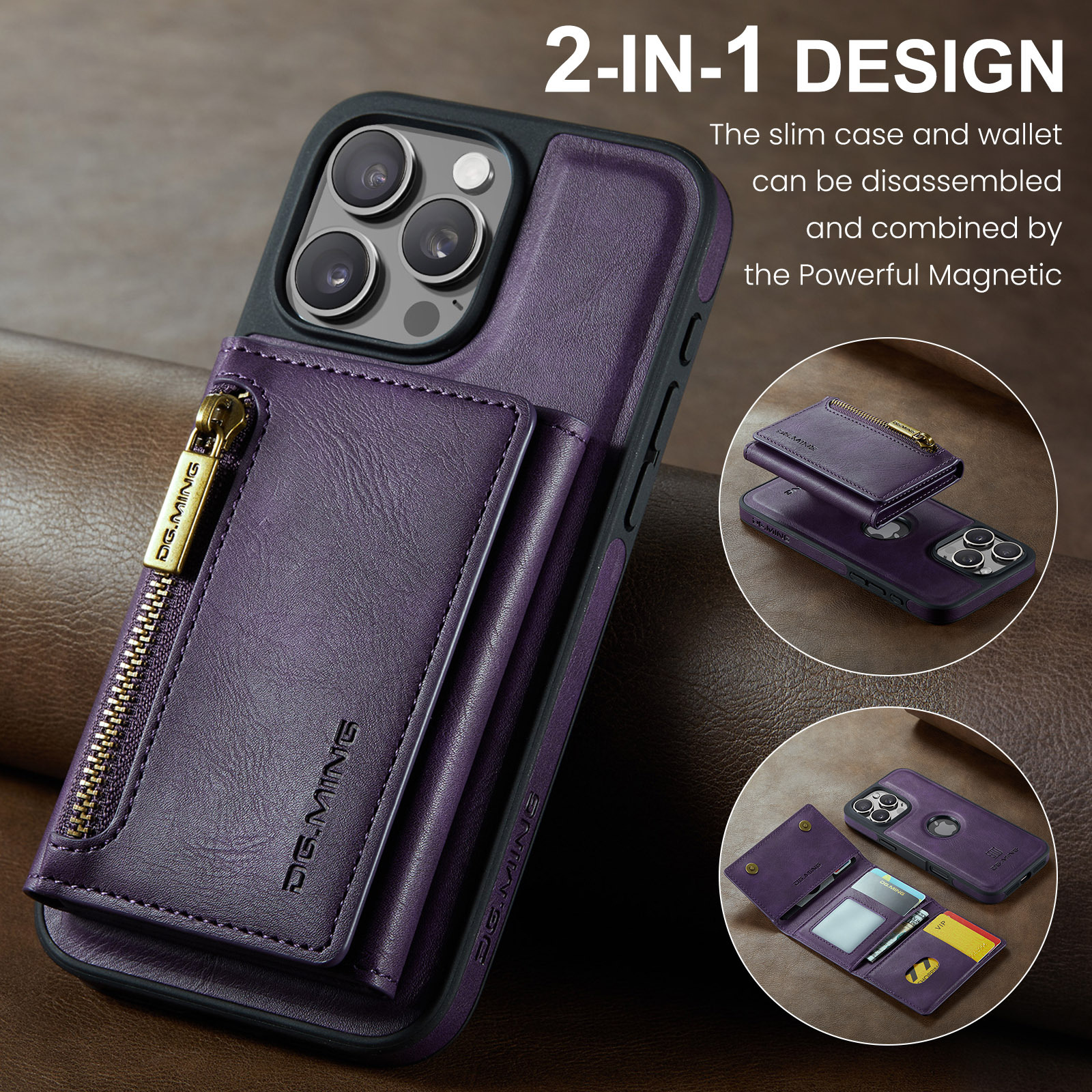 2 In 1 Detachable Magnetic Leather Wallet Phone Case For iPhone 16 Series