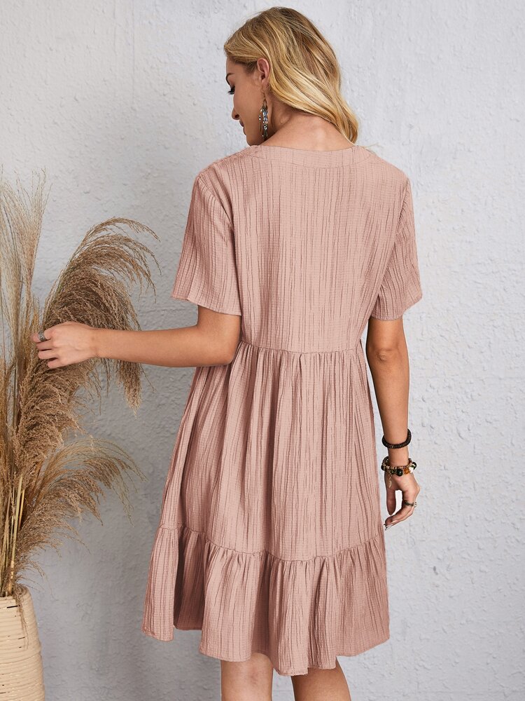 2024 Women's Popular Summer Loose Casual Short-Sleeved Belted Flowing Dress