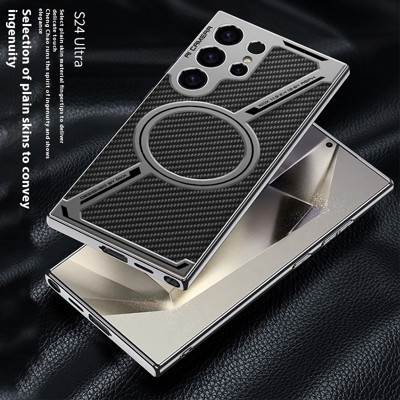 Leather Plating Z-shaped Magnetic Wireless Charging Anti Drop Cases For Samsung Galaxy S24 S23 Ultra