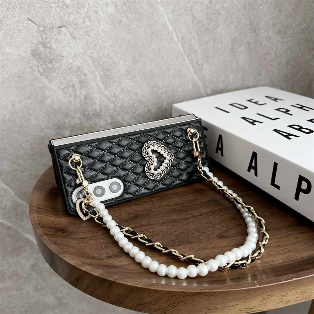 Leather Love Pearl Bracelet Strap Case for Samsung Galaxy Z Fold 5 4 3 