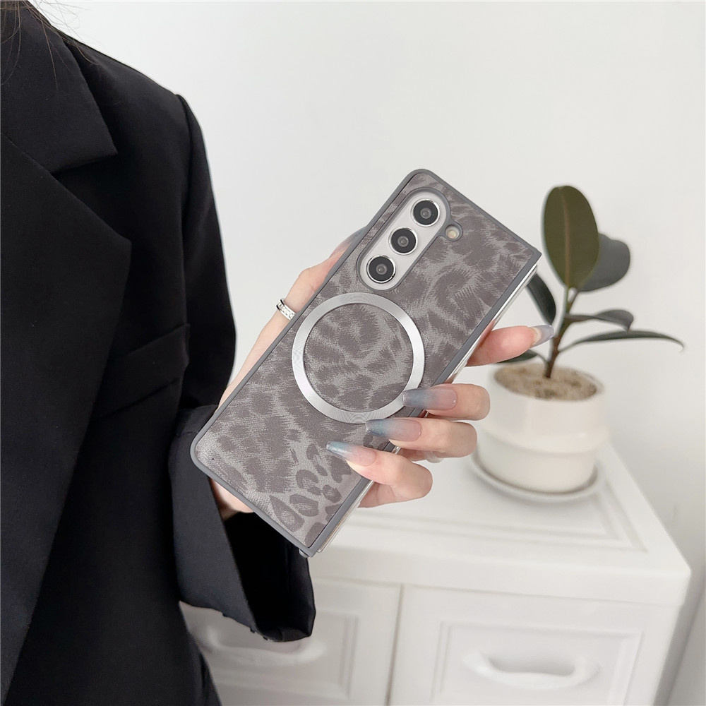 Luxury Leopard Print Magnetic Anti Slip Phone Case for Samsung Galaxy Z Fold 5 4 3 