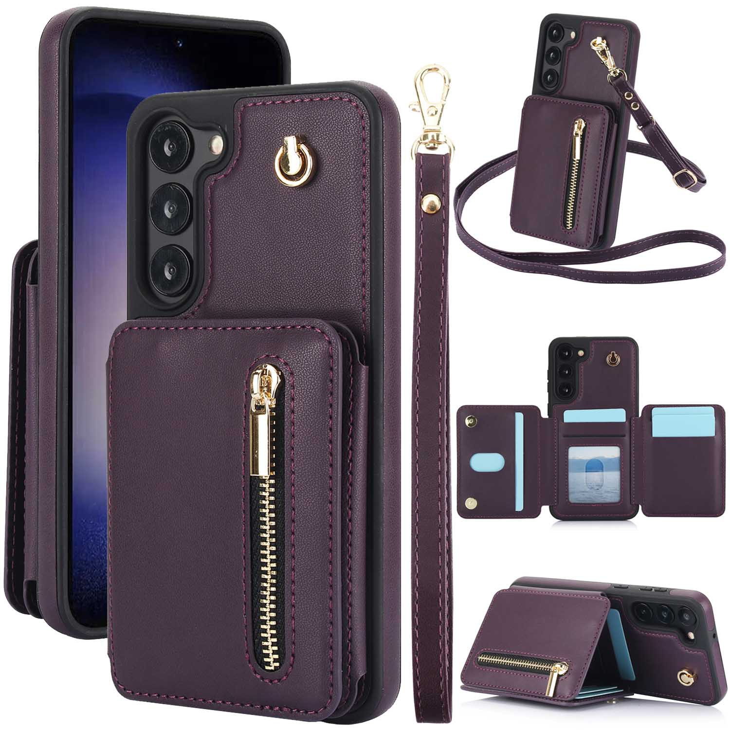 Zipper Card Slot Holder Wallet Crossbody Lanyard Phone Case for Samsung Galaxy S23/S23 Plus