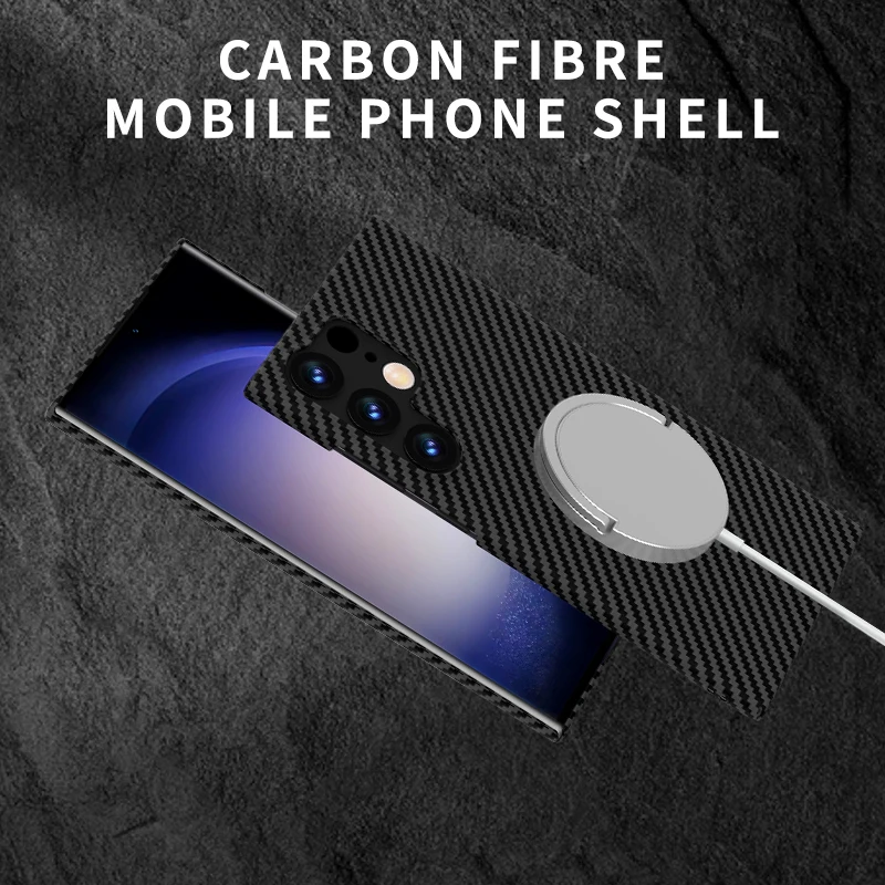 Ultra Thin Matte Carbon Fiber Wireless Charging Magnetic Ring for Samsung Galaxy S24 S23 S22 S21 Series