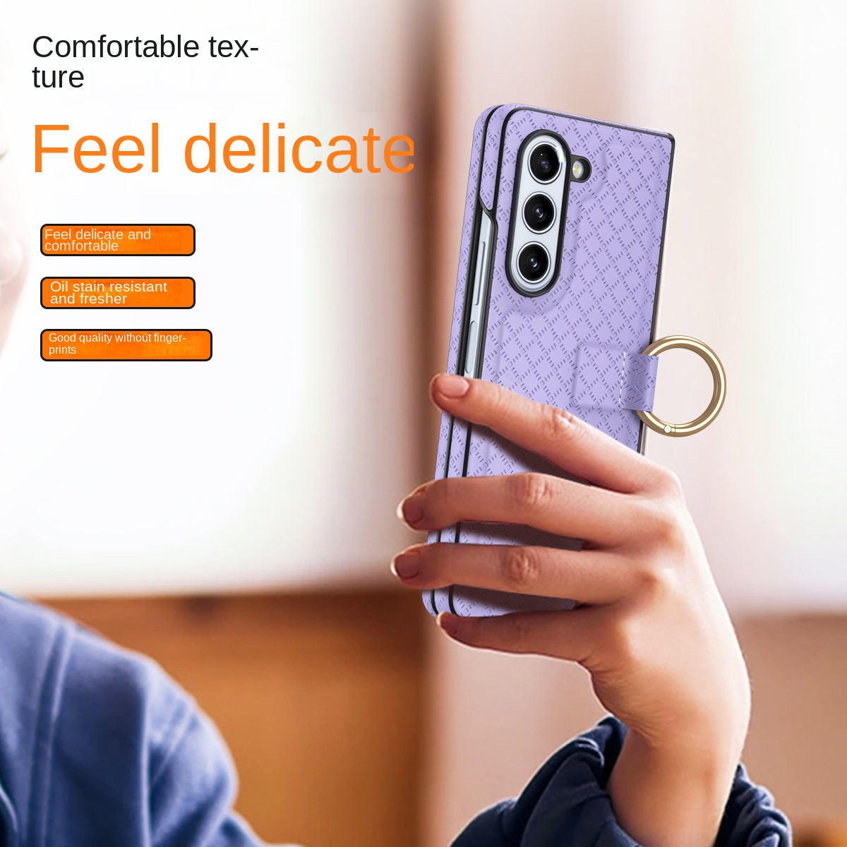 High Quality Leather Ring Phone Case for Samsung Galaxy Z Fold 5 4 3