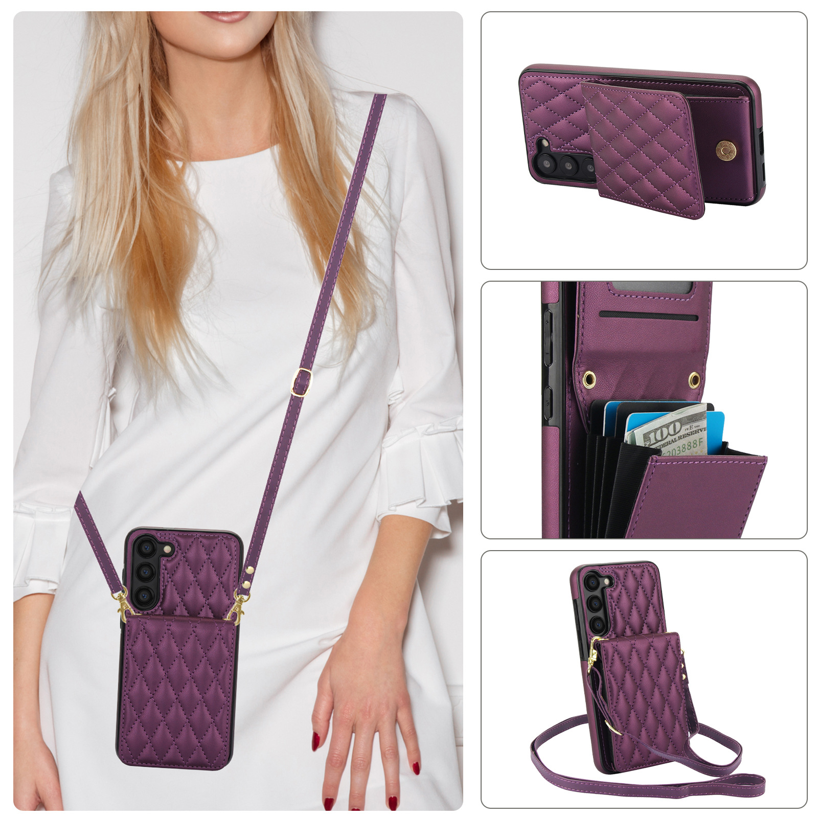 Crossbody Lanyard Leather Wallet Card Phone Case for Samsung Galaxy A55 A35 A25 A15