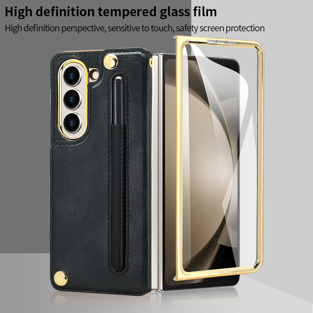 Retro Leather Card Wallet Phone Case for Samsung Galaxy Z Fold 6 5 4 With Screen Protector&Pen Slot&Hand Strap