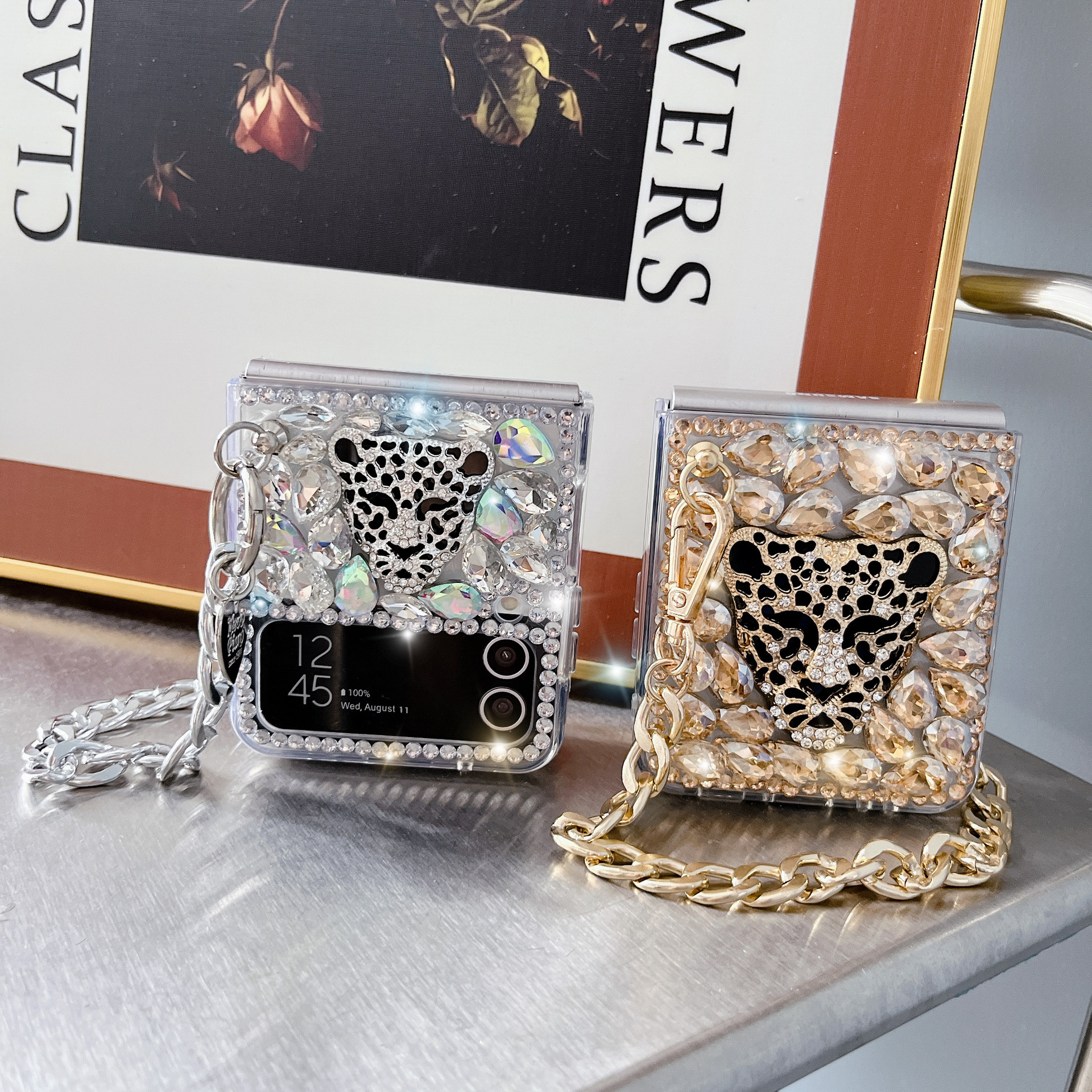 Bling Diamond Leopard Head for Samsung Galaxy Z Flip 6 5 4 3 