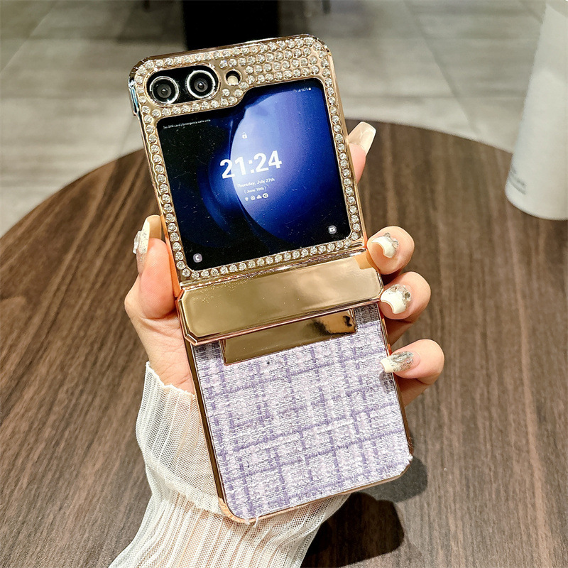 Electroplating Leather Hard Shell Phone Case for Samsung Galaxy Z Flip 6 5 4 3 