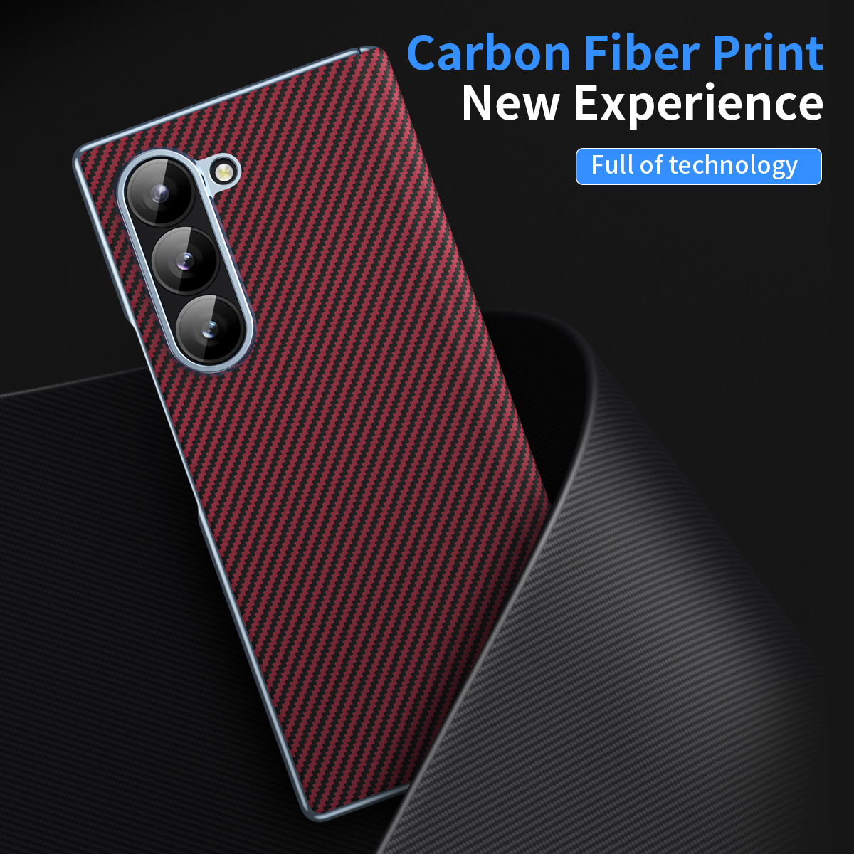 Carbon Fiber Pattern Shockproof  Protective Hinge Case with Mirror Film For Samsung Galaxy Z Fold 6/5/4/3