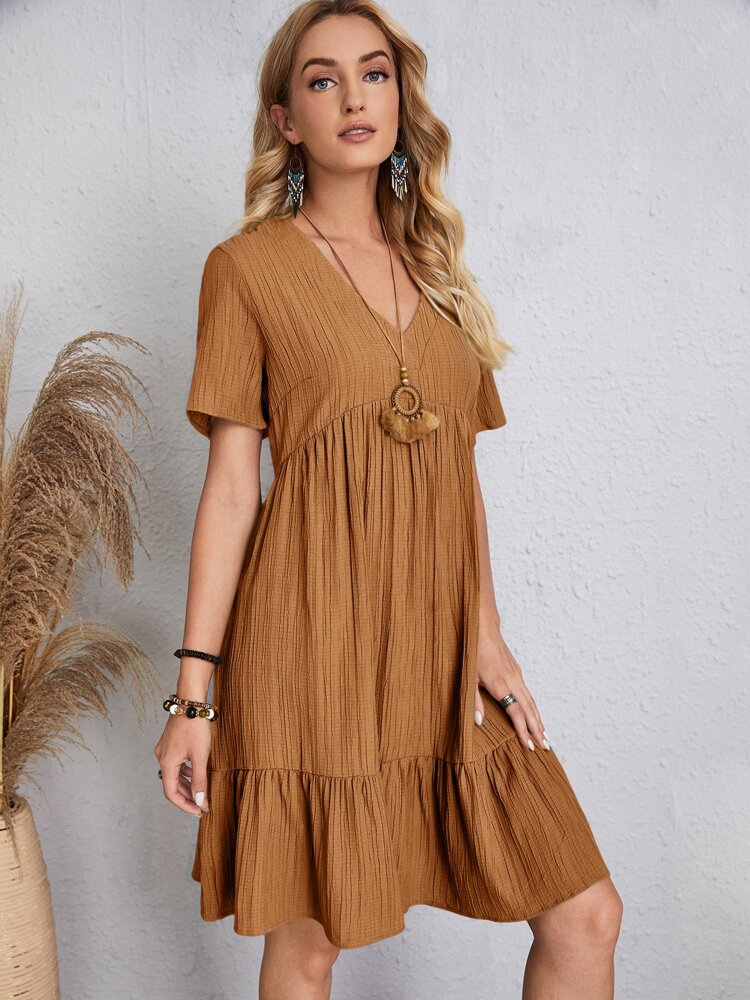 2024 Women's Popular Summer Loose Casual Short-Sleeved Belted Flowing Dress