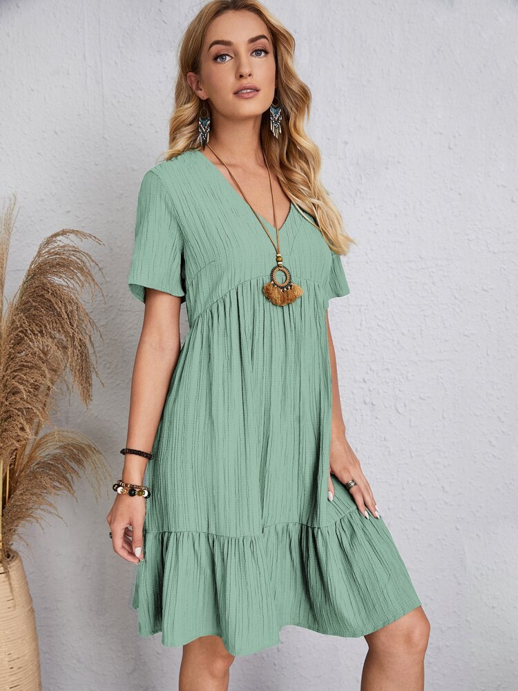 2024 Women's Popular Summer Loose Casual Short-Sleeved Belted Flowing Dress