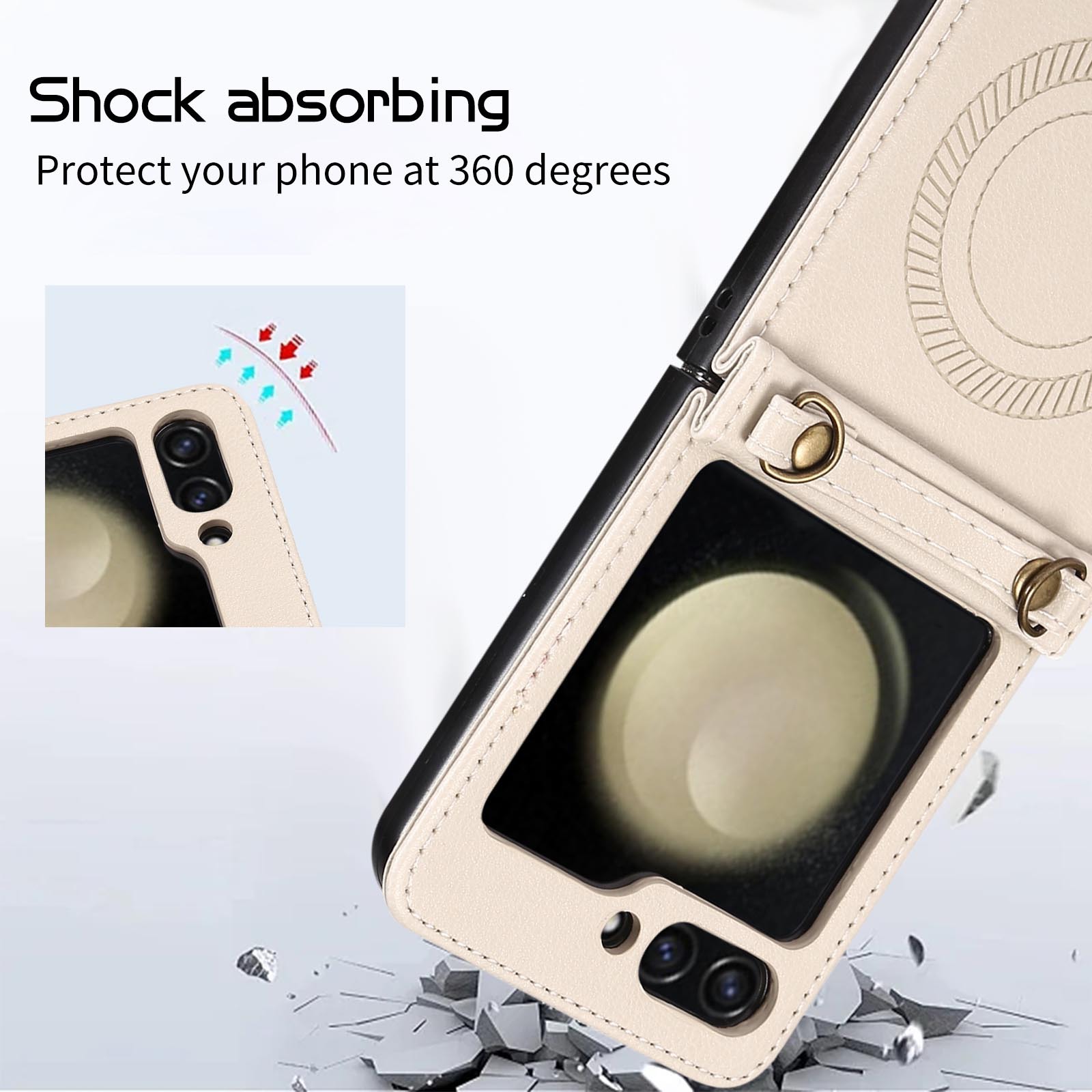 Crossbody Magnetic Leather Phone Case With Wireless Charger Long Strap For Samsung Galaxy Z Flip5/4/3