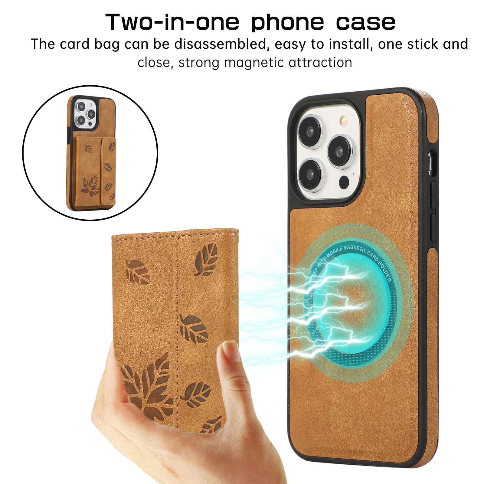 2 in 1 Detachable Magnetic Phone Case with Card Holder for iPhone 16 15 14 13 12 Series