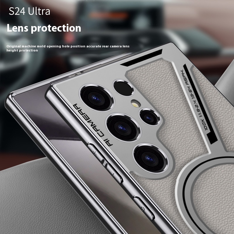 Leather Plating Z-shaped Magnetic Wireless Charging Anti Drop Cases For Samsung Galaxy S24 S23 Ultra