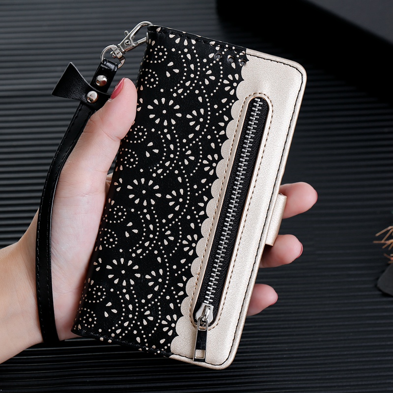 Luxury Lace Flower Zipper Wallet Case for Samsung Galaxy S23FE