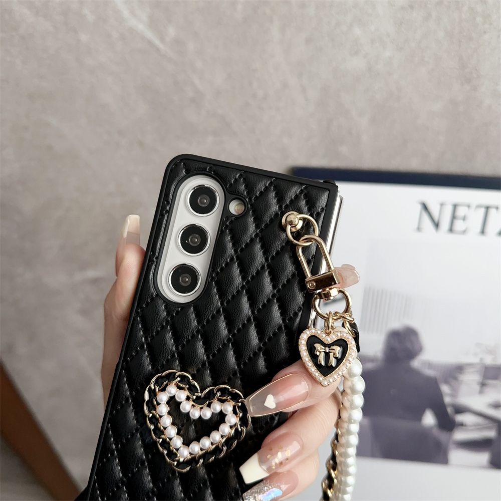 Leather Love Pearl Bracelet Strap Case for Samsung Galaxy Z Fold 5 4 3 