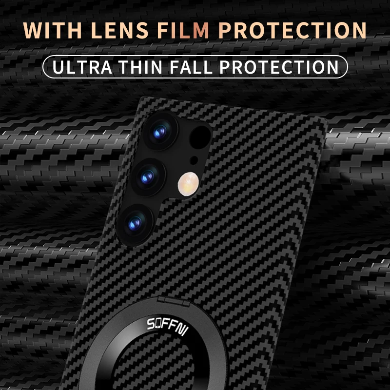 Ultra Thin Matte Carbon Fiber Wireless Charging Magnetic Ring for Samsung Galaxy S24 S23 S22 S21 Series