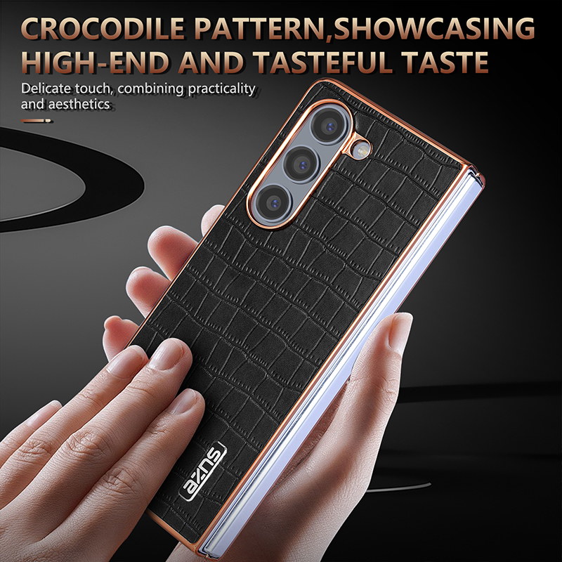 Luxury Crocodile Pattern Leather Phone Case for Samsung Galaxy Z Fold 6 5 4 3
